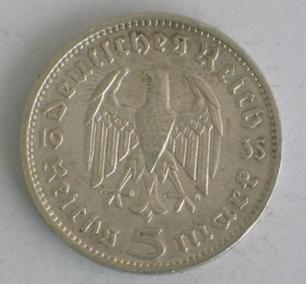 5 Reichsmark Drittes Reich "Hindenburg" 1935 F aus 900er Silber