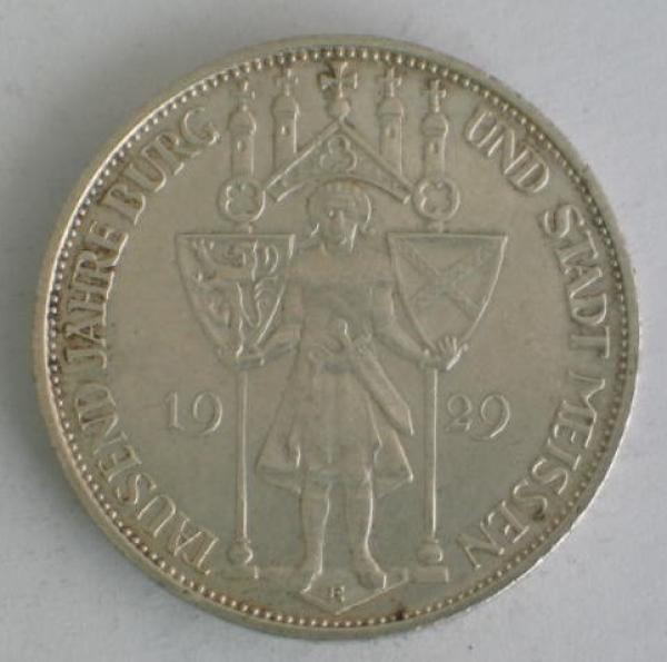 3 Reichsmark "Meissen" 1929 E Weimarer Republik aus 500er Silber