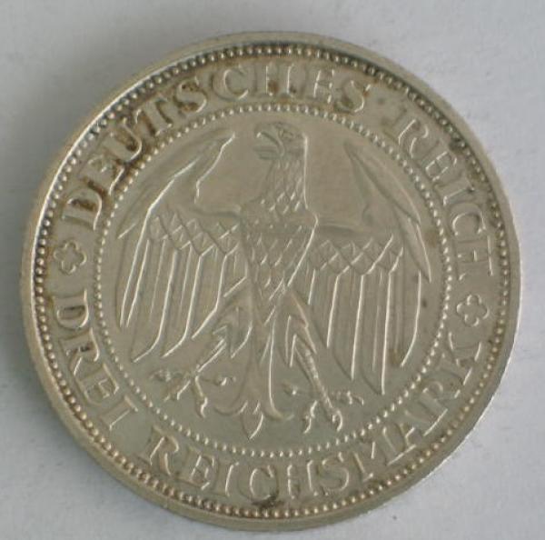 3 Reichsmark "Meissen" 1929 E Weimarer Republik aus 500er Silber