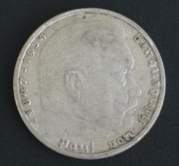5 Reichsmark "Hindenburg" III Reich 1935 A aus 900er Silber
