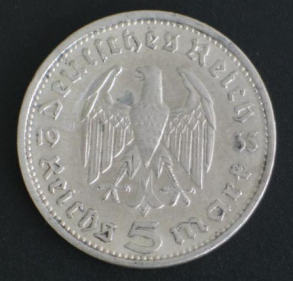 5 Reichsmark "Hindenburg" III Reich 1935 A aus 900er Silber
