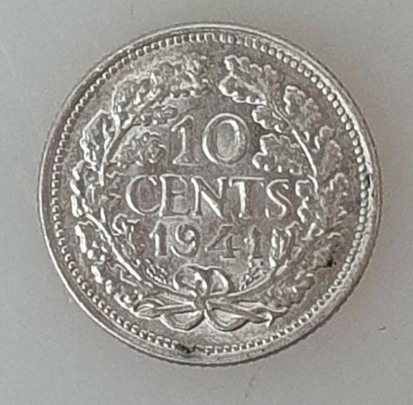 10 Cents 1941 -Königin Wilhelmina-, Niederlande, Silber 0.640