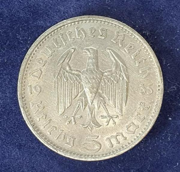 5 Reichsmark Drittes Reich "Hindenburg" 1935 F aus 900er Silber