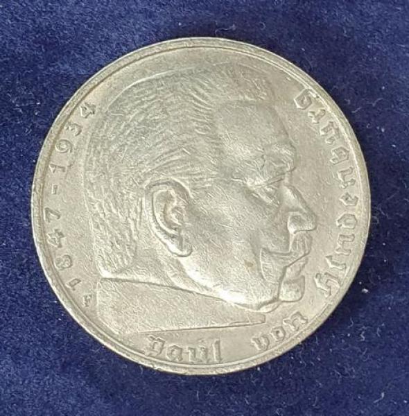 5 Reichsmark Drittes Reich "Hindenburg" 1935 F aus 900er Silber