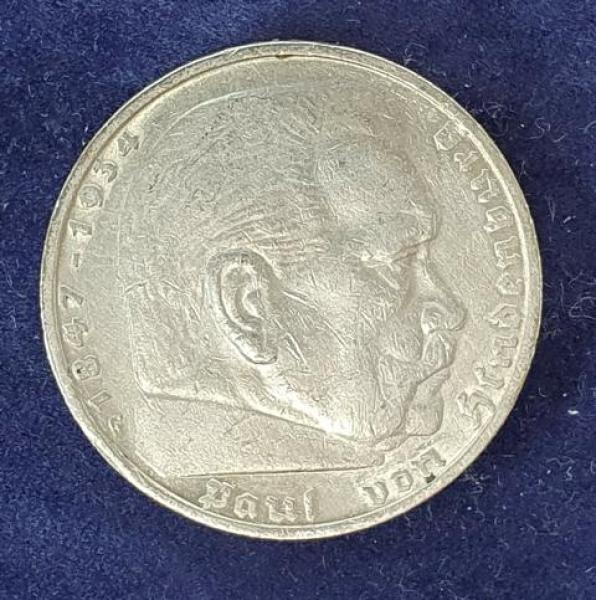 5 Reichsmark Drittes Reich "Hindenburg" 1935 G aus 900er Silber