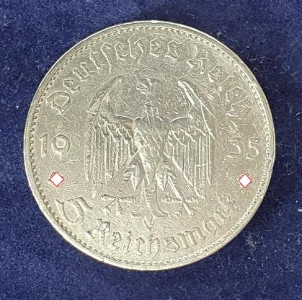 5 Reichsmark "Garnisonskirche" Drittes Reich 1935 E aus 900er Silber