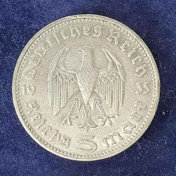 5 Reichsmark Drittes Reich "Hindenburg" 1935 D aus 900er Silber