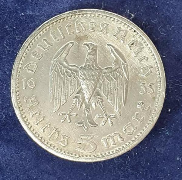 5 Reichsmark Drittes Reich "Hindenburg" 1935 A aus 900er Silber