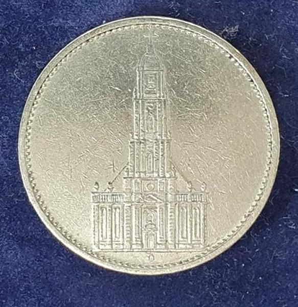 5 Reichsmark Drittes Reich "Garnisonskirche" 1934 D aus 900er Silber