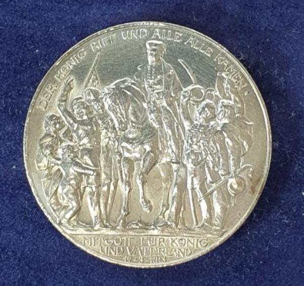 3 Mark Kaiserreich "100 Jahre Befreiungskriege, Der König rief" 1913 aus 900er Silber