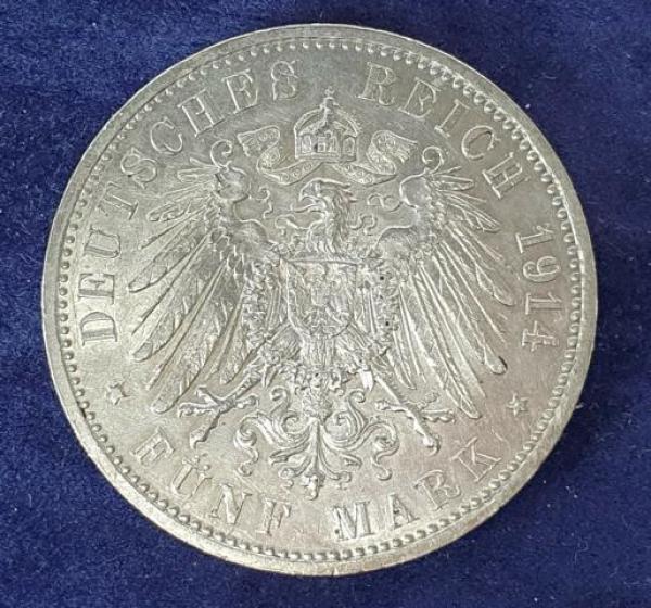 5 Mark Wilhelm II Uniform 1914 A, 900er Silbermünze