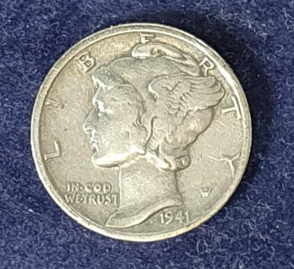 One Mercury Dime 1941 USA, Silber 900