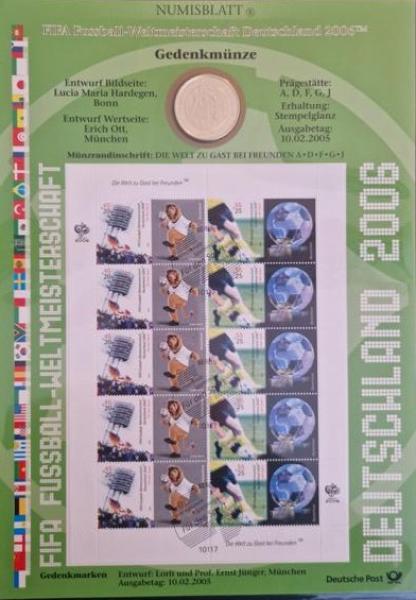 Numisblatt Fussball WM Deutschland 2006 mit Gedenkmünze 10 EUR 925er Silber
