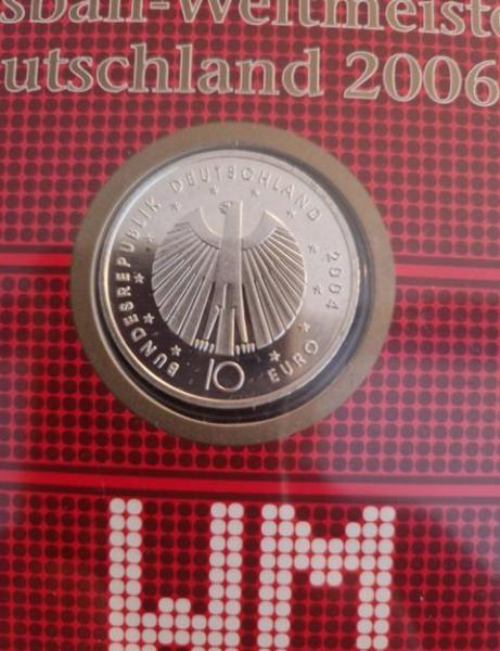 Numisblatt mit Gedenkmünze 10 EUR Fussball WM 2006 Deutschland 925er Silber