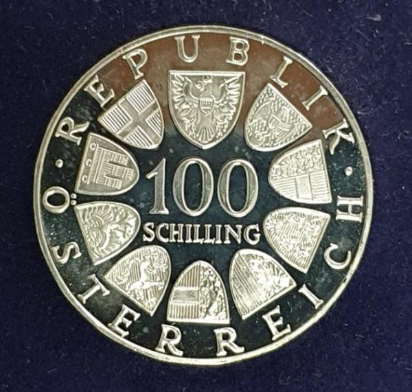 100 Schilling Münze "Olympische Winterspiele 1976" aus 640er Silber, Logo