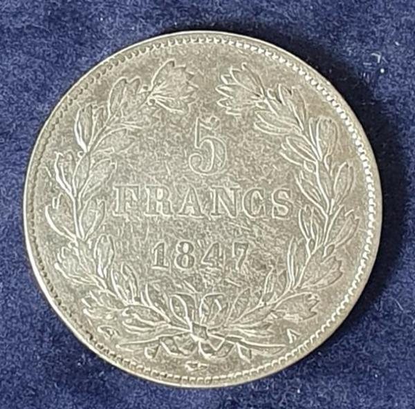 5 Francs 1847 Louis-Philippe I., Frankreich, 900er Silbermünze