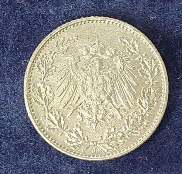 1/2 Mark - Wilhelm II Typ 2 - kleiner Schild, 1914 J Deutschland, 900er Silbermünze