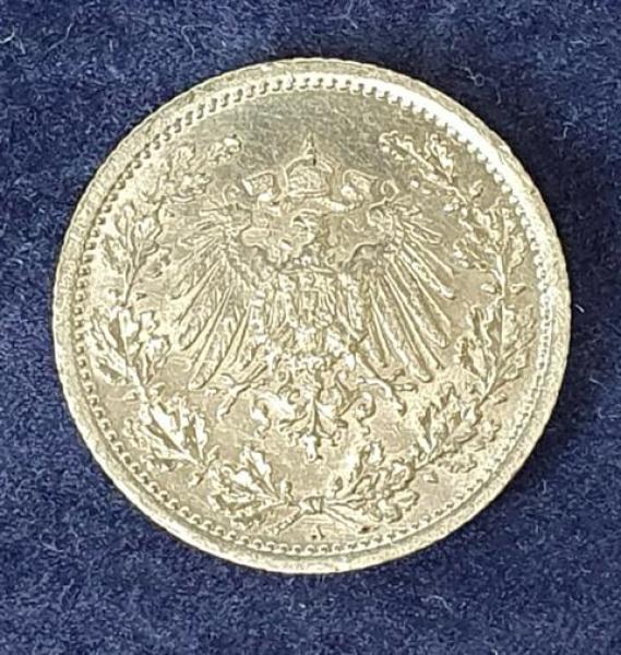 1/2 Mark - Wilhelm II Typ 2 - kleiner Schild, 1908 A Deutschland, 900er Silbermünze