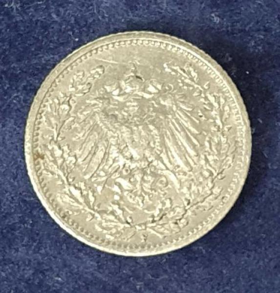 1/2 Mark - Wilhelm II Typ 2 - kleiner Schild, 1906 F Deutschland, 900er Silbermünze