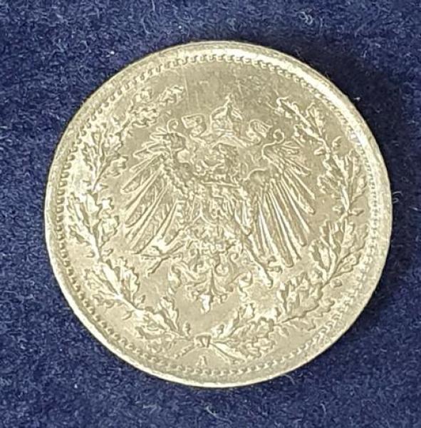 1/2 Mark - Wilhelm II Typ 2 - kleiner Schild, 1915 A Deutschland, 900er Silbermünze