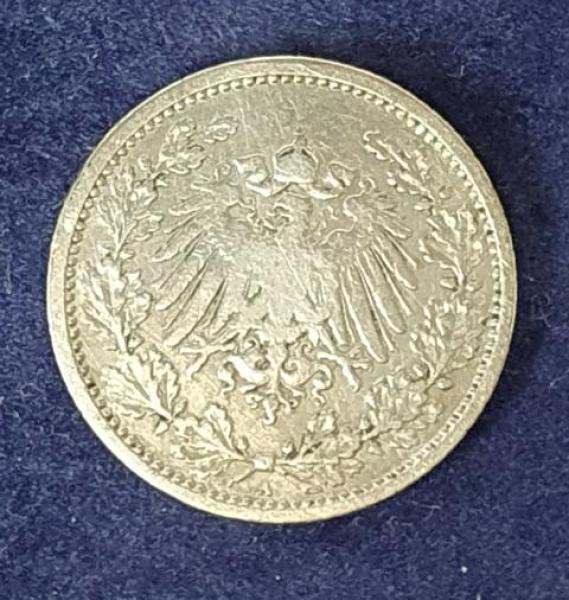1/2 Mark - Wilhelm II Typ 2 - kleiner Schild, 1905 A Deutschland, 900er Silbermünze