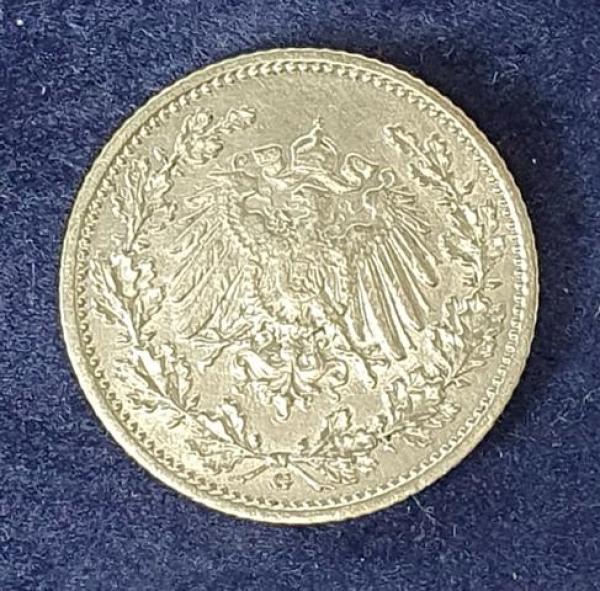 1/2 Mark - Wilhelm II Typ 2 - kleiner Schild, 1913 G Deutschland, 900er Silbermünze