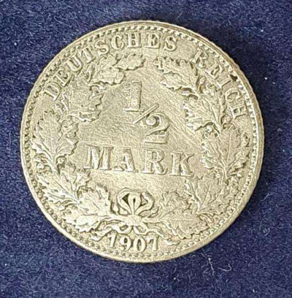 1/2 Mark - Wilhelm II Typ 2 - kleiner Schild, 1907 J Deutschland, 900er Silbermünze