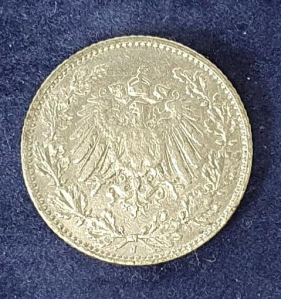 1/2 Mark - Wilhelm II Typ 2 - kleiner Schild, 1907 J Deutschland, 900er Silbermünze