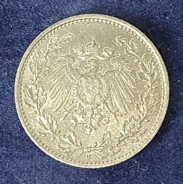 1/2 Mark - Wilhelm II Typ 2 - kleiner Schild, 1909 J Deutschland, 900er Silbermünze