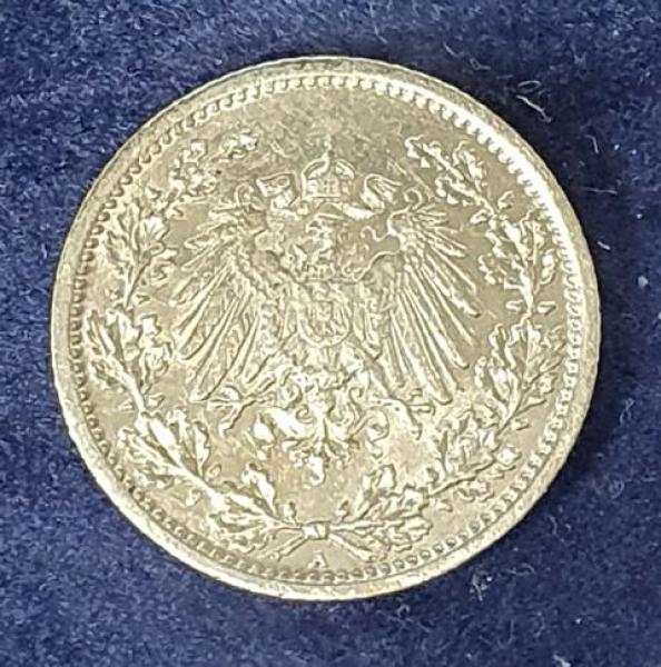 1/2 Mark - Wilhelm II Typ 2 - kleiner Schild, 1907 A Deutschland, 900er Silbermünze