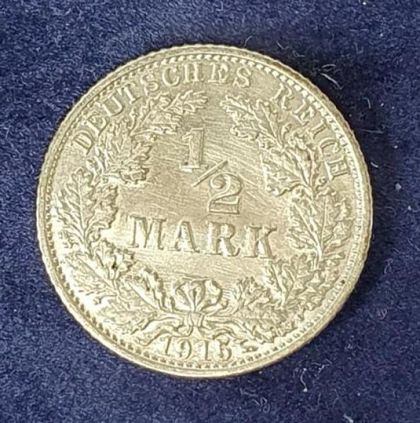 1/2 Mark - Wilhelm II Typ 2 - kleiner Schild, 1915 G Deutschland, 900er Silbermünze