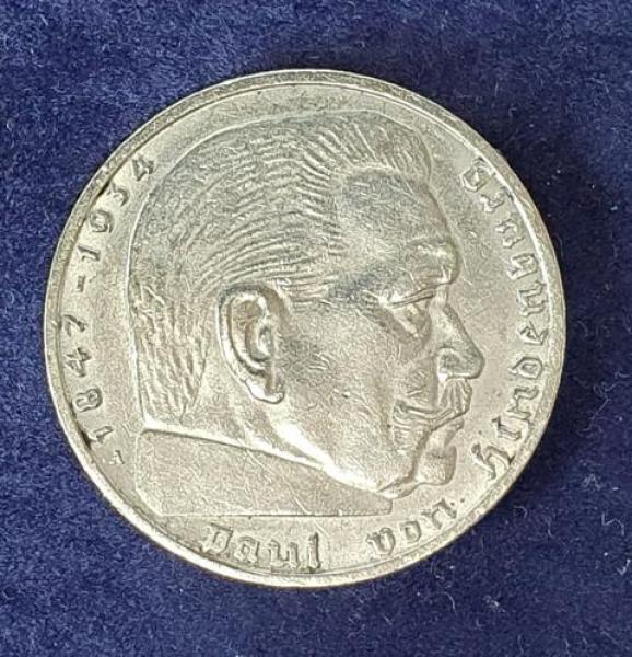 2 Reichsmark Hindenburg 1938 A, Deutsches Reich, 625er Silbermünze
