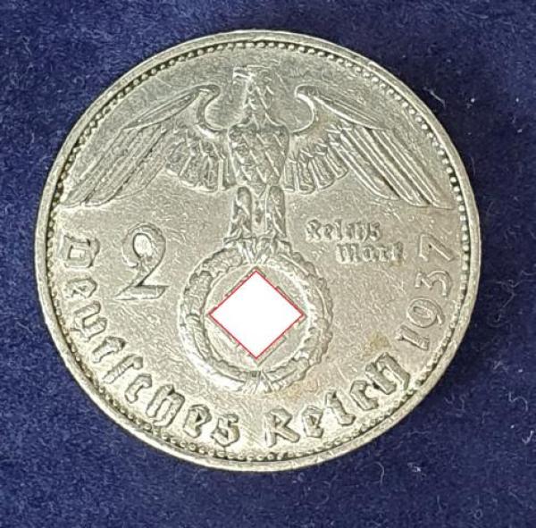 2 Reichsmark Hindenburg 1937, Deutsches Reich, 625er Silbermünze