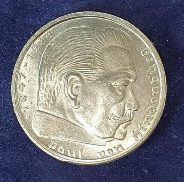 2 Reichsmark Hindenburg 1938 E, Deutsches Reich, 625er Silbermünze