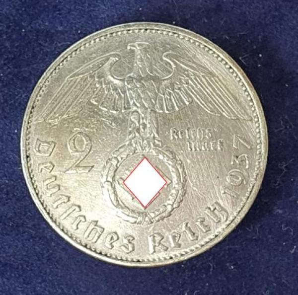 2 Reichsmark Hindenburg 1937 D, Deutsches Reich, 625er Silbermünze