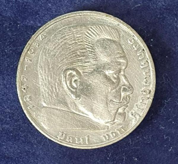 2 Reichsmark Hindenburg 1937 D, Deutsches Reich, 625er Silbermünze