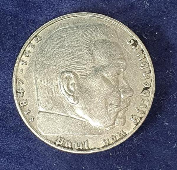 2 Reichsmark Hindenburg 1938 J, Deutsches Reich, 625er Silbermünze