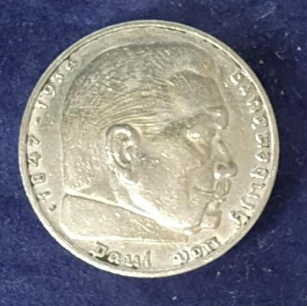 2 Reichsmark Hindenburg 1937 J, Deutsches Reich, 625er Silbermünze
