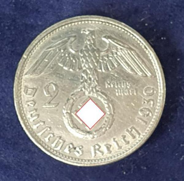 2 Reichsmark Hindenburg 1939 D, Deutsches Reich, 625er Silbermünze