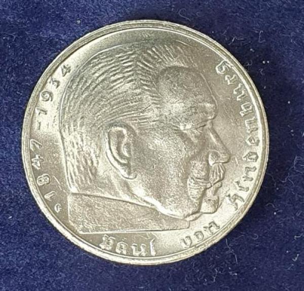 2 Reichsmark Hindenburg 1938, Deutsches Reich, 625er Silbermünze