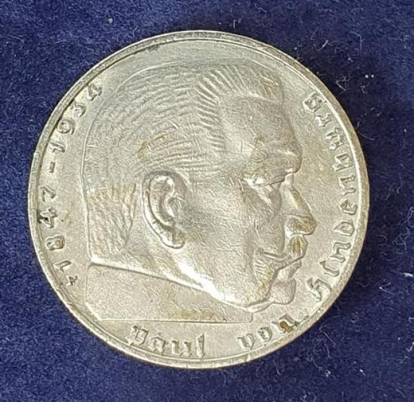 2 Reichsmark Hindenburg 1937, Deutsches Reich, 625er Silbermünze