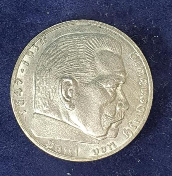 2 Reichsmark Hindenburg 1939, Deutsches Reich, 625er Silbermünze