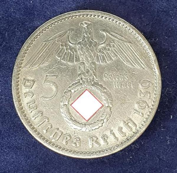5 Reichsmark Drittes Reich "Hindenburg" 1939 J aus 900er Silber KM94