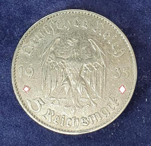 5 Reichsmark "Garnisonskirche" Drittes Reich 1935 J aus 900er Silber