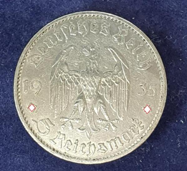 5 Reichsmark "Garnisonskirche" Drittes Reich 1935 D aus 900er Silber