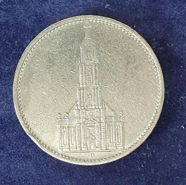 5 Reichsmark "Garnisonskirche" Drittes Reich 1935 D aus 900er Silber
