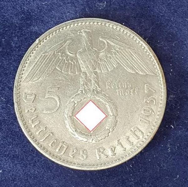 5 Reichsmark Drittes Reich "Hindenburg" 1937 F aus 900er Silber KM94