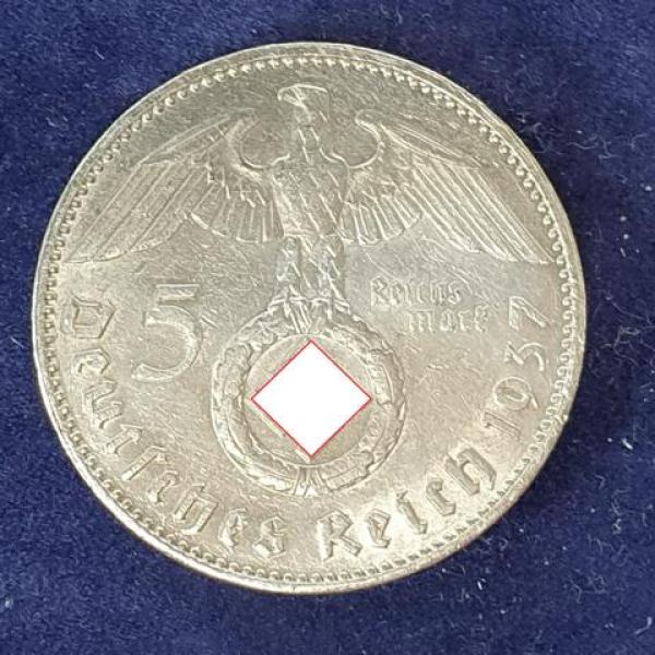 5 Reichsmark Drittes Reich "Hindenburg" 1937 J aus 900er Silber KM94