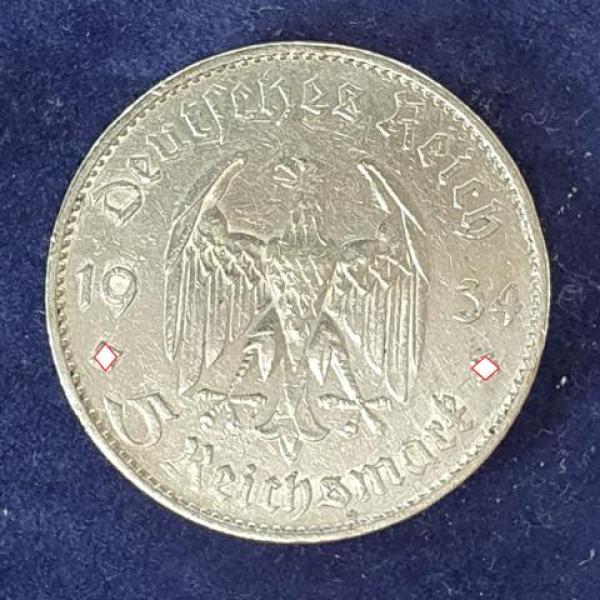 5 Reichsmark "Garnisonskirche" Drittes Reich 1934 F aus 900er Silber