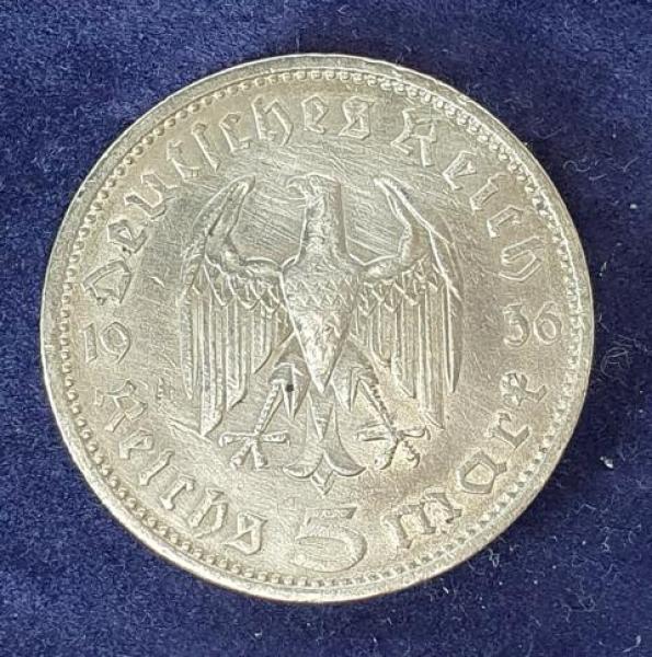 5 Reichsmark Drittes Reich "Hindenburg" 1936 A aus 900er Silber